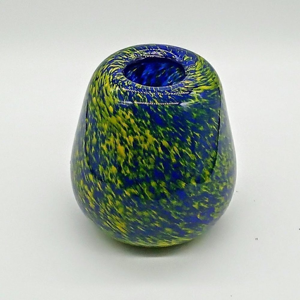 Handblown Blue Green Yellow Art Glass Vase